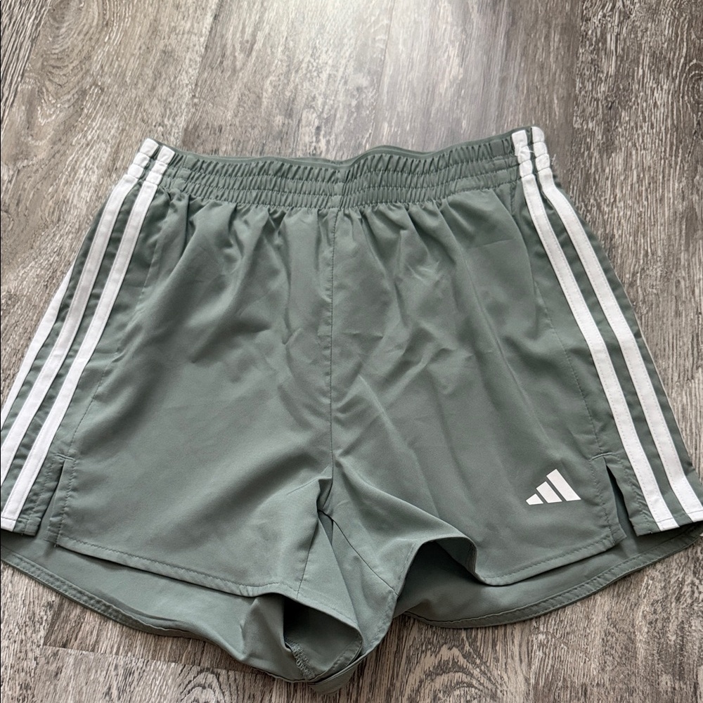 Adidas Olive Green Training Shorts with White Stripes